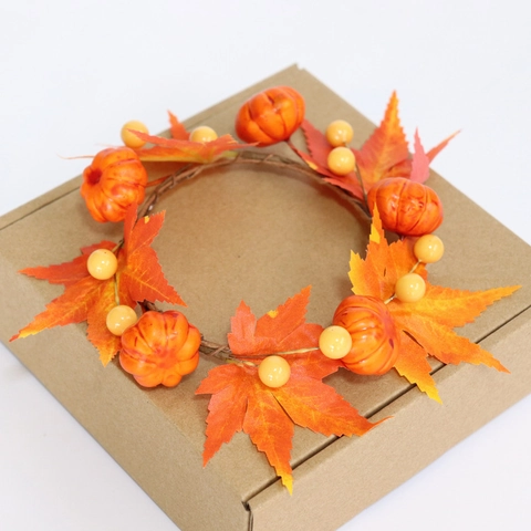 Ghirlanda Per Candela Zucca Foglia Acero Artificiale Decorazione Halloween Ringraziamento Mini Ghirlanda Raccolto Autunno