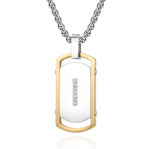 Herren Anhänger Halskette Edelstahl Bicolore Quadratisch Dog Tag Zirkon Trendy Hip Hop Schmuck