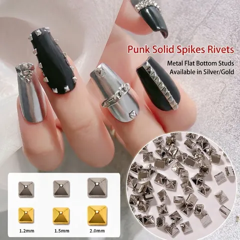 Metall Nagelkunst Nieten Punk Pyramide Quadrat Flachrücken Maniküre Dekoration Gold Silber Stecker