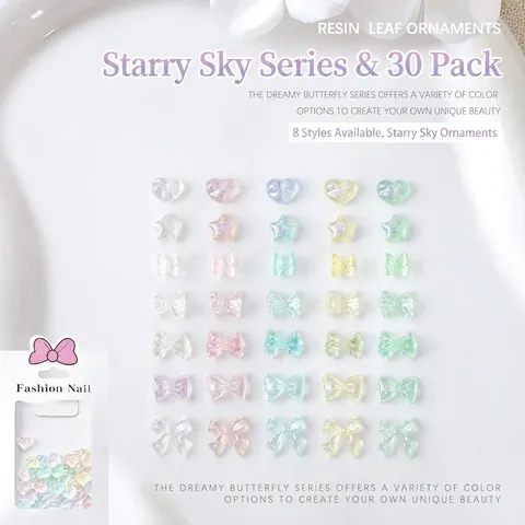 Nail Art Charms Aurora Polariserende Resin Gemengde Vormen Hart Ster Strik Vlinder Glitter DIY Manicure Decoratie