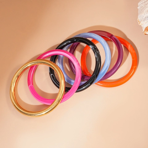 Bracciale Rigido Rotondo Da Donna Motivo Marmo Geometrico Acrilico Resina Metallo Gioielli Di Moda