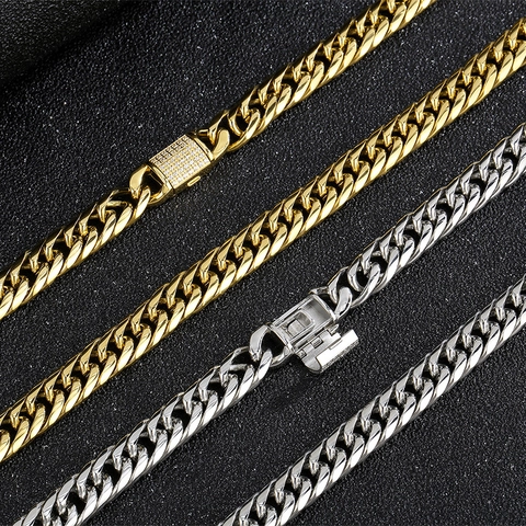 Collana Da Uomo Catena Cuban Link Acciaio Inossidabile Gioielli Hip Hop Con Fibbia Strass CNC Lusso Stile Punk Regalo