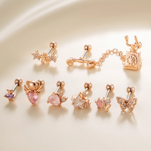 Pendientes Cartílago Circonita Acero Inoxidable Cierre Rosca Piercing Tragus Helix Corazón Mariposa Oso Para Mujeres