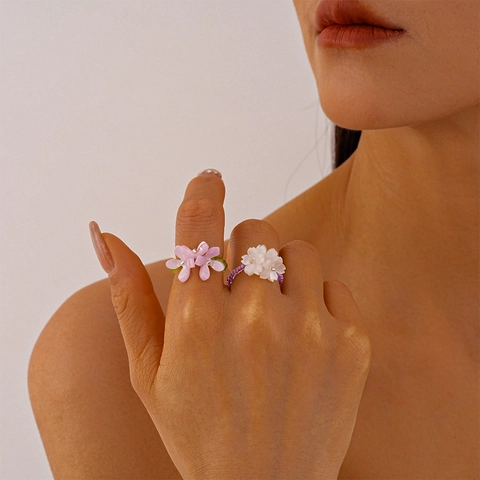 Anelli Con Perline A Fiore Resina Perline Di Vetro Fatto A Mano Gioielli Floreali Dolci Freschi Per Donne