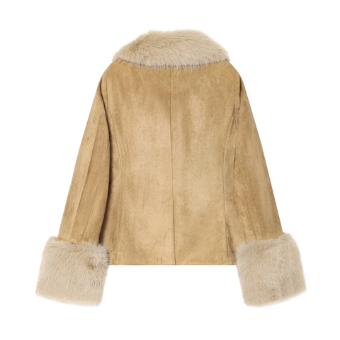 Giacca In Scamosciato Da Donna Con Collo E Polsini In Ecopelliccia Vestibilità Aderente Cappotto Corto Capispalla