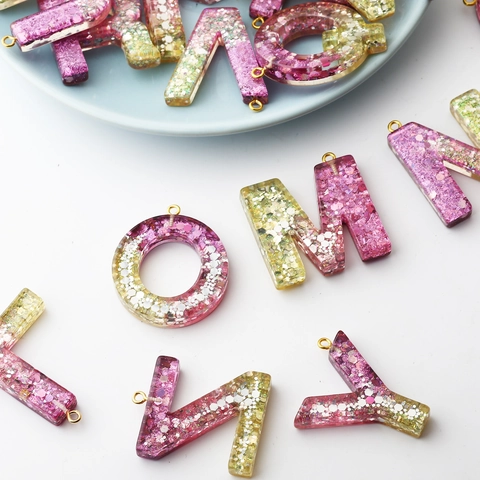 Pink Sequin Resin Alphabet Keychain Gold Alloy Lobster Clasp Letter A-Z Pendant Bag Hanging Ornament Fashion Jewelry Gift