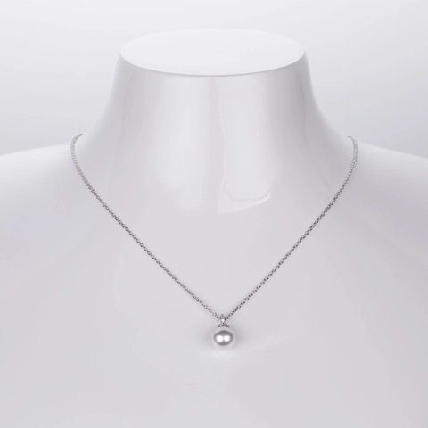 Collana con Pendente di Perla Artificiale in Argento Sterling 925 Catena Geometrica con Zirconia per Donna Gioielli Vintage