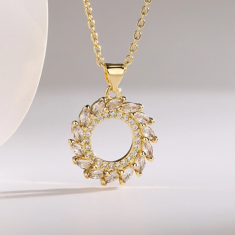 Round Geometric Pendant Necklace Copper Gold Plated Colorful Zircon Inlay Chic Luxury Fashion Jewelry For Women