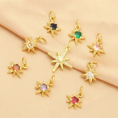 North Star Anhänger Kupfer Vergoldet Zirkonia Charms DIY Schmuckherstellung Zubehör Für Halskette Armband