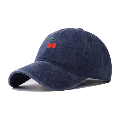 Washed Cotton Baseball Cap Cherry Embroidery Retro Distressed Dad Hat Adjustable Outdoor Sunshade Sport Snapback For Women Men