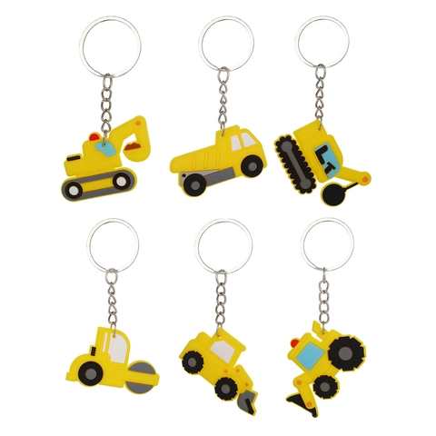 Construction Vehicle Keychain PVC Soft Rubber Cartoon Excavator Bulldozer Roller Bag Charm Novelty Gift For Boys