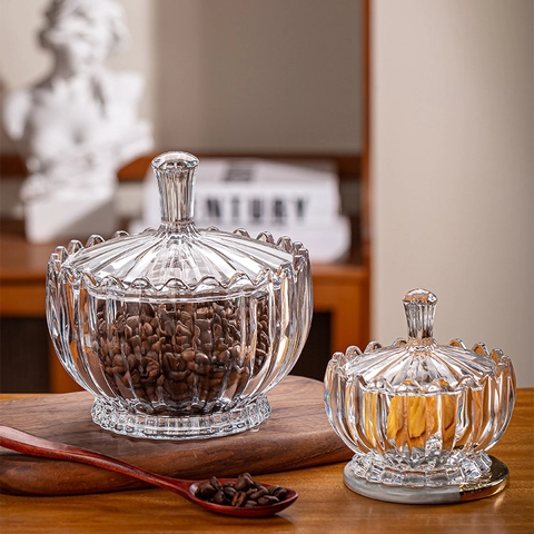 Klares Glas Bonbonglas Mit Deckel Lotusmuster Vorratsdose Dekorative Dessertschale Für Küche Zuhause