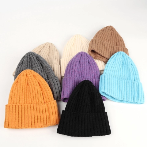 Berretto in Maglia Spessa per Uomo Donna Tinta Unita a Righe a Coste con Risvolto Invernale Caldo Pointed Beanie Accessori Outdoor