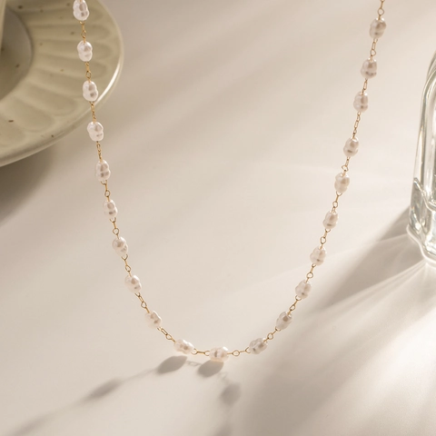 Vintage Baroque ABS Artificial Pearl Necklace Stainless Steel Gold Plated Chain Elegant Minimalist Jewelry For Women