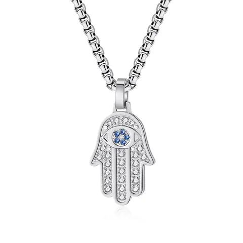 Collar Con Colgante De Mano De Hamsa Acero De Titanio Diamantes De Imitación Mal De Ojo Joyas Religiosas Para Hombre Mujer