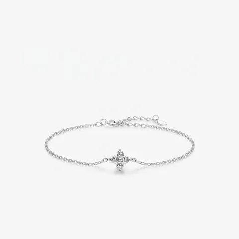 925 Sterling Silber Vierblättriges Kleeblatt Armband Mit Zirkonia Blumenanhänger Verstellbarer Eleganter Schmuck Für Damen
