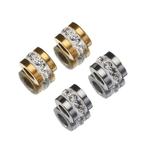 Cuentas Espaciadoras Cilíndricas De Orificio Grande De Acero Inoxidable Con Diamantes De Imitación Para Hacer Joyas DIY