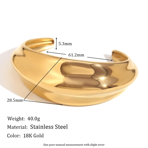 Bracciale Rigido Aperto Irregolare Ondulato Acciaio Inossidabile Placcato Oro 18K Minimalista Da Donna