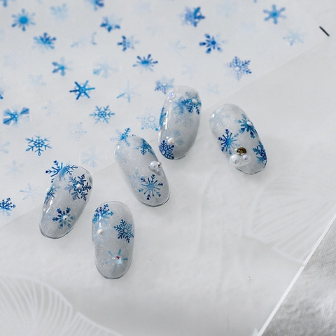 5D Reliëf Nagelstickers Stereoskopisch Winter Sneeuwvlok Blauw Wit Decals Voor Manicure Decoratie Nieuwigheid