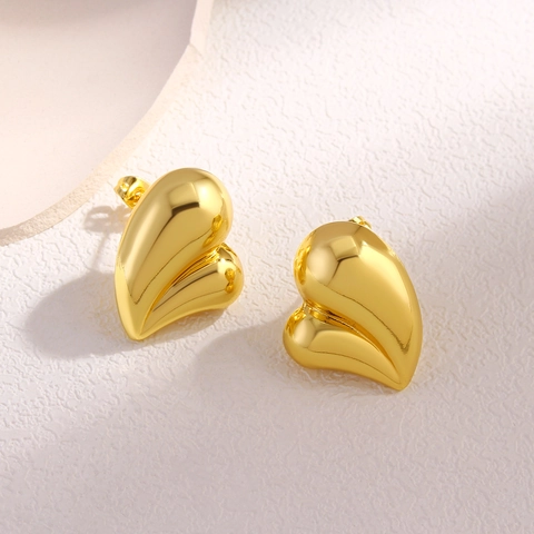 Orecchini A Lobo Cuore 3D Lucidati A Specchio Con Perno In Argento Sterling 925 Gioielli In Rame Placcato Oro Per Donna