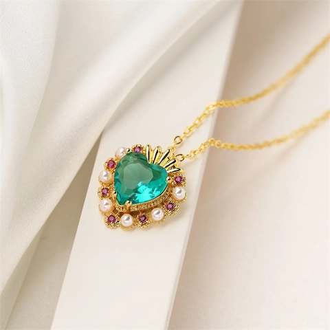 Vintage Copper Zirconia Artificial Pearl Pendant Necklace Gold Plated Heart Animal Bee Owl Cat Bear Clavicle Chain Jewelry