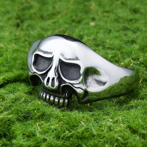 Bracciale Rigido Con Teschio Gotico Acciaio Inossidabile Punk Retro Testa Di Scheletro Gioielli Per Costume Halloween Uomo Donna