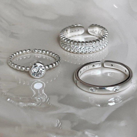 Minimalistischer Versilberter Kupfer Stapelring Set Für Damen Geometrischer Verstellbarer Strass Offener Fingerring Schmuck