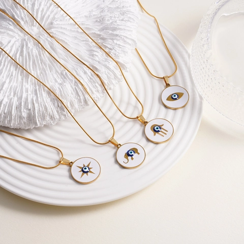 Collana Con Pendente in Acciaio Inossidabile Oro Malocchio Mano Di Fatima Elefante Smalto Tondo Catena A Serpente Gioielli Donna
