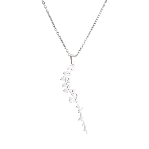 Stainless Steel Birth Flower Necklace For Women Name Pendant Hollow Floral Memorial Month Gift Minimalist Choker Jewelry