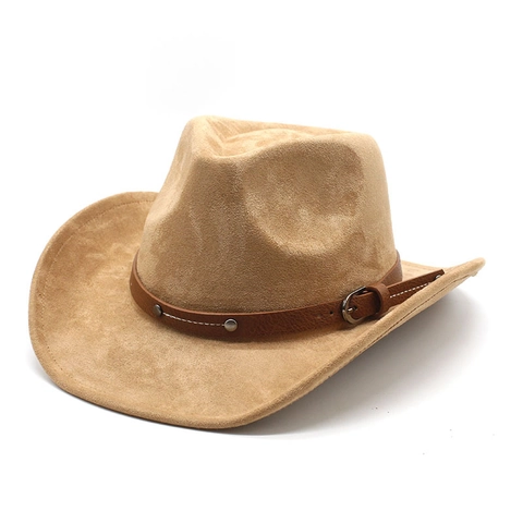 Western Cowboy Hat Suede Wide Brim Retro Ethnic Style With Leather Band Metal Studs For Men Women
