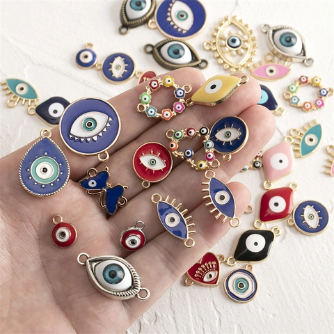 Charms Connecteurs Mauvais Œil Formes Mixtes Alliage Émail Pour Fabrication De Bijoux DIY Collier Bracelet Cœur Papillon Fleur Coloré