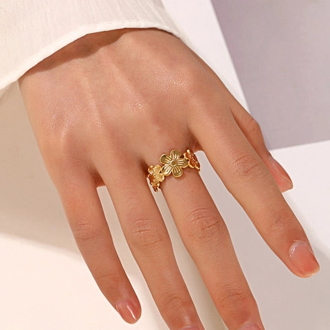 Bloemen Ring Roestvrij Staal Open Verstelbaar Floraal Sieraad Voor Dames Elegant Ins Stijl Minimalistisch
