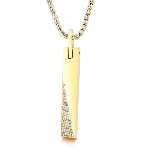 Stainless Steel Rectangle Bar Pendant Necklace With Inlaid Rhinestones Hip Hop Style Jewelry For Men And Women