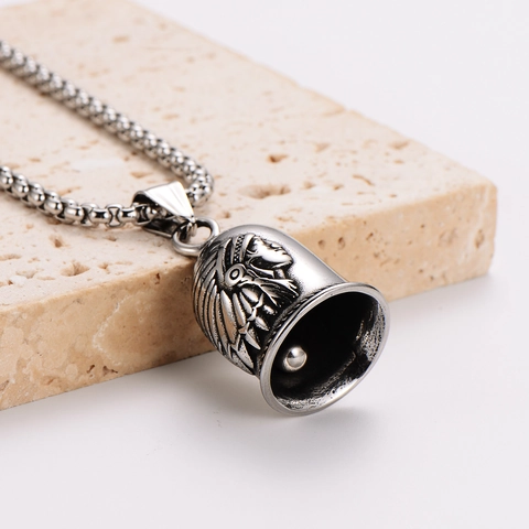 Indian Chief Bell Pendant Necklace 304 Stainless Steel Retro Ethnic Style Vintage Jewelry For Men