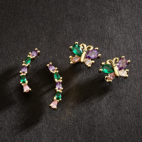 Schmetterling Geometrische Ohrstecker 18K Vergoldetes Kupfer Bunte Zirkonia Schmuck Für Frauen