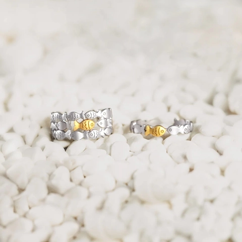 Anillo Ajustable Abierto de Pececito de Plata de Ley S925 para Mujer Joyería de Anillo de Dedo Bicolor Oro Plata Animal de Moda Minimalista Regalo
