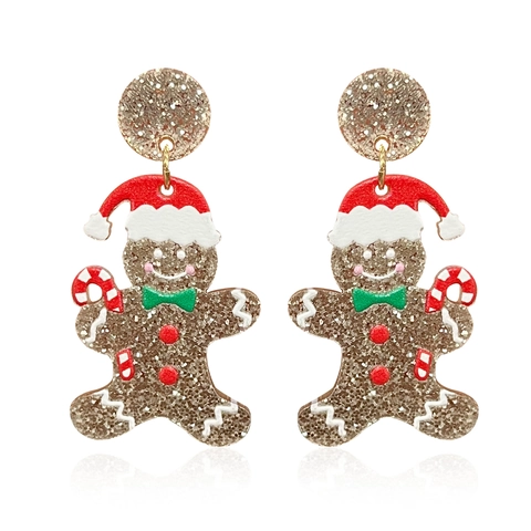 Boucles D'Oreilles Noël Bonhomme Pain D'Épices Acrylique Paillettes Bijoux Fête Festifs Nouveauté Pour Femmes Filles