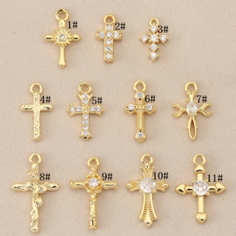 Colgante Cruz Charm Cobre Chapado En Oro 18K Barroco Retro Circón Diamantes De Imitación Joyería DIY Para Mujeres Hombres