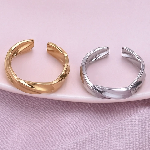 Minimalistischer 304 Edelstahl Ring Unregelmäßige Gedrehte Wellenstruktur Verstellbarer Offener Fingerring Für Damen Herren Mode Schmuck