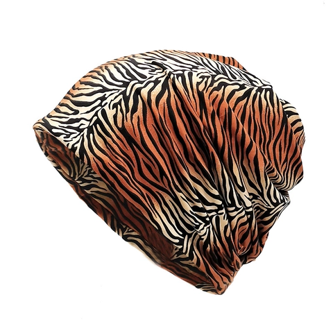 Luipaardprint Slouchy Beanie Muts Voor Dames Retro Dierlijke Strepen Patroon Polyester Gebreide Sjaal Dubbel Gebruik