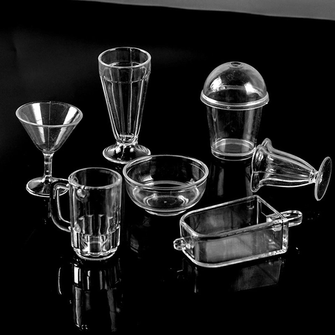 Tasses Miniatures Vaisselle Maison De Poupée Plastique Transparent DIY Simulation Aliments Mini Verre À Pied Chope À Bière Accessoires