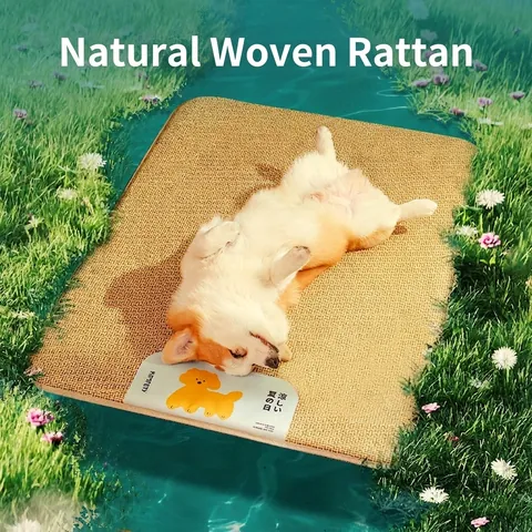 Pet Cooling Mat Breathable Rattan Weave Bed Thickened Sponge Filled Heat Dissipation Pad For Cats And Dogs Non Slip