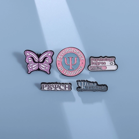Broches en Émail de Psychologie Créative en Alliage pour Étudiants Psychologue en Formation Lettre PSYCH Papillon Épinglettes Bijoux