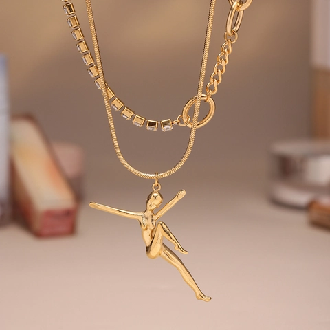 Collana Pendente Ballerina Acciaio Inossidabile 5A Zircone Doppio Strato Catena Tennis Gioielli Moda Donne