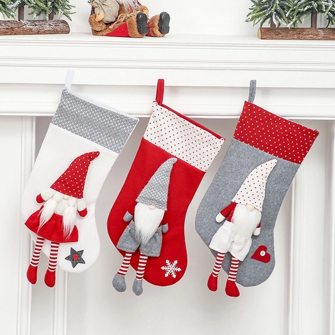 Weihnachtsstrumpf Geschenkbeutel Vlies Strickstoff Mit 3D Gesichtsloser Gnom Puppe Schwedischer Tomte Nordic Dekor