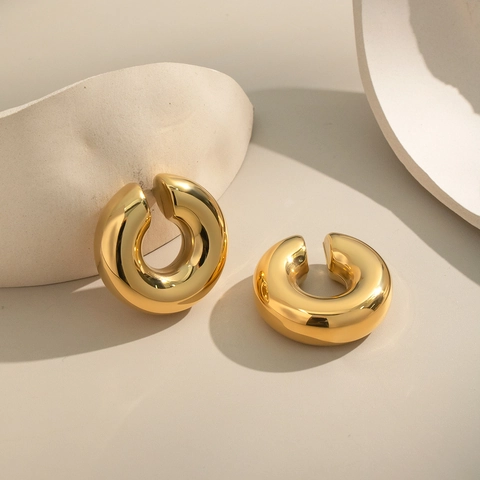 Minimalist C Shaped Ear Cuffs Stainless Steel 18K Gold Plated Thick Round Tube Non Pierced Earrings For Women Hypoallergenic