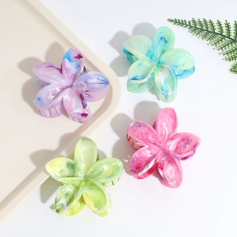 Elegant Flower Hair Claw Clip Acetate Marble Gradient Texture Strong Hold Non-Slip Hair Accessory For Women Styling