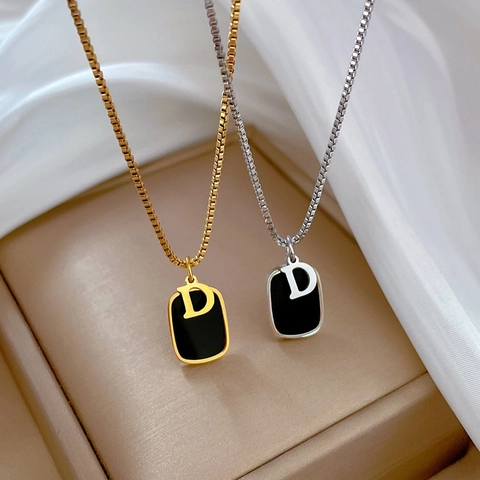 Stainless Steel Square Letter D Pendant Necklace Minimalist Gold Plated Clavicle Chain Jewelry For Women