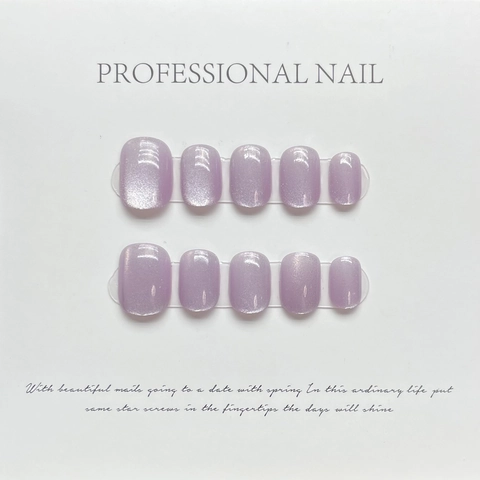Handmade Press On Nails Cat Eye Effect Laser Rainbow Gray Purple Short Round Square Artificial False Nails For Women
