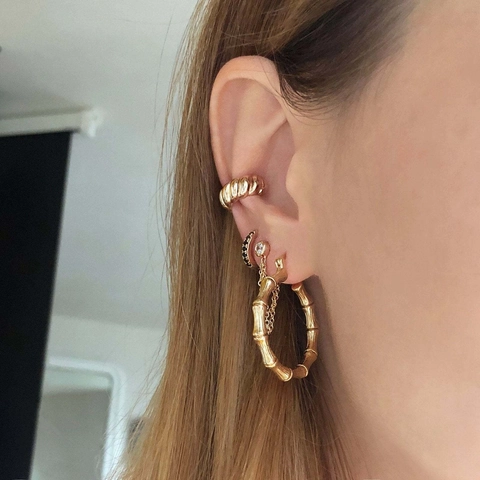 Bambusknoten Hoop Ohrringe Edelstahl Vergoldet C-Form Elegant Natur Schmuck Für Damen